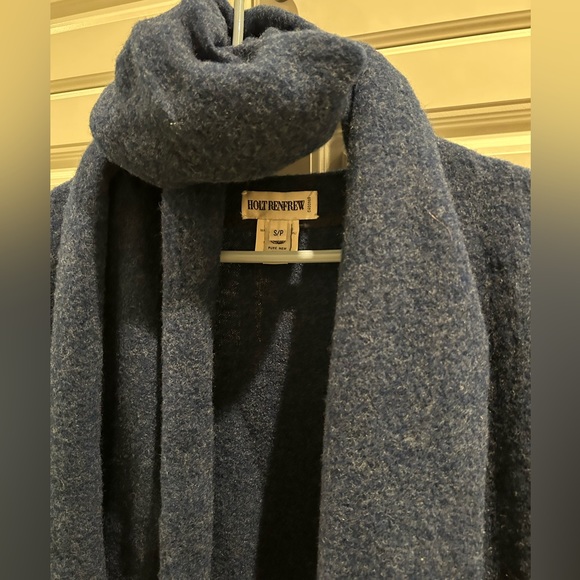 Holt Renfrew Blue Wool Sweater Coat Size Small With Matching Scarf - Picture 2 of 4